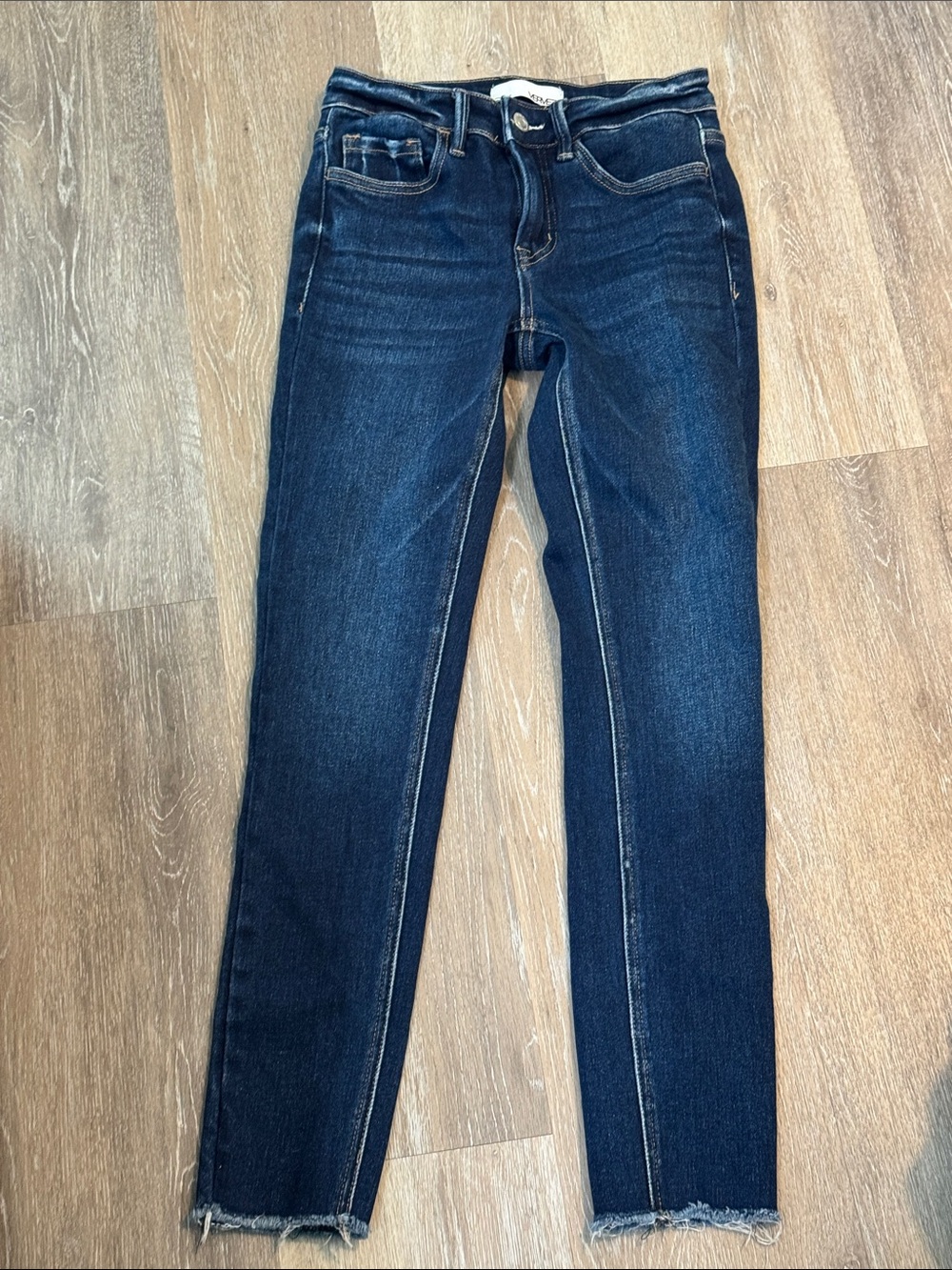 Dark Blue Women's Skinny Jeans with Frayed Hem
